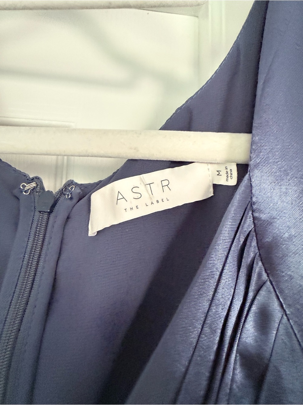 Astr Navy Blue Satin Maxi Dress with Lace Bodice - Picture 4 of 8